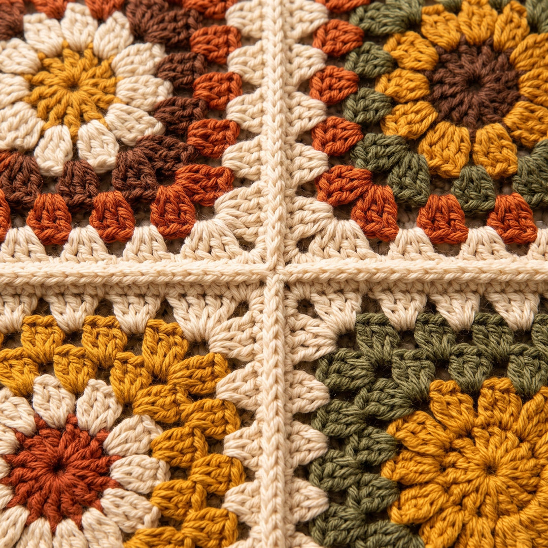 Autumn Flower Granny Square Blanket
