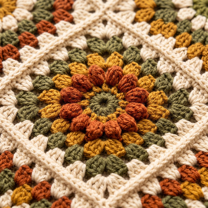 Autumn Flower Granny Square Blanket