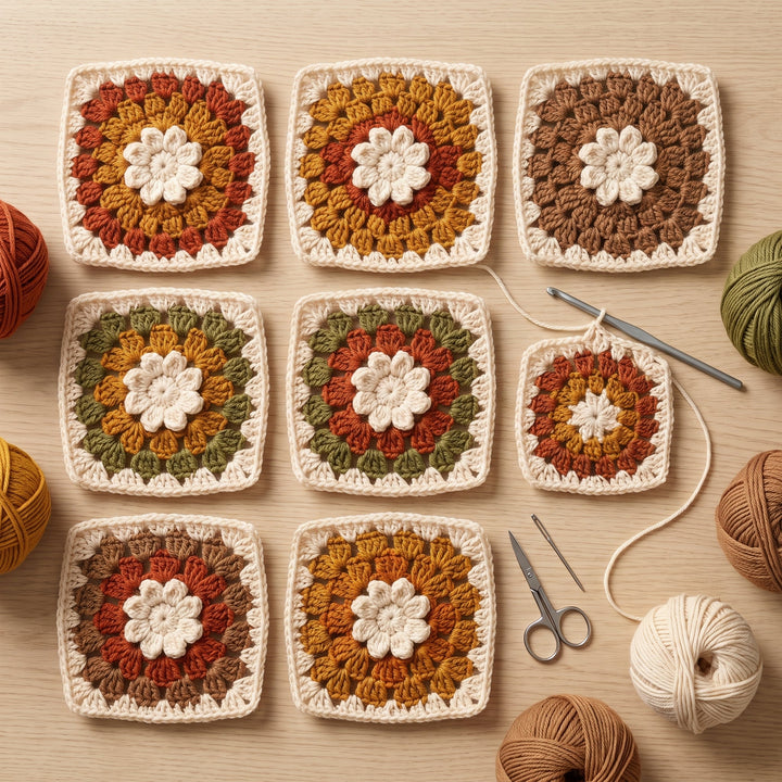 Autumn Flower Granny Square Blanket