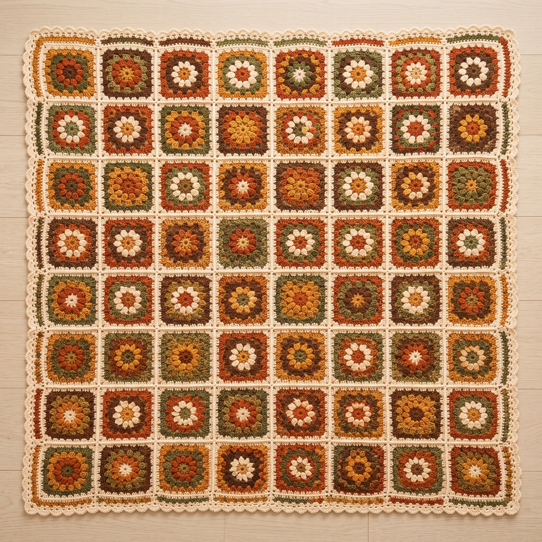 Autumn Flower Granny Square Blanket