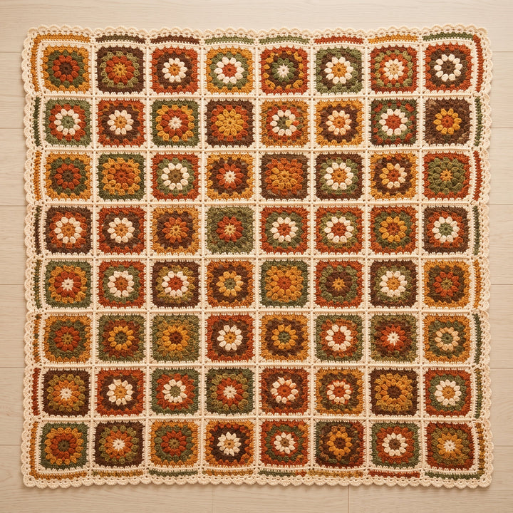 Autumn Flower Granny Square Blanket