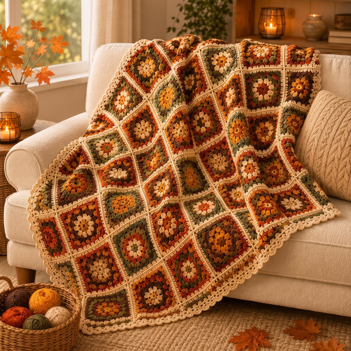 Autumn Flower Granny Square Blanket