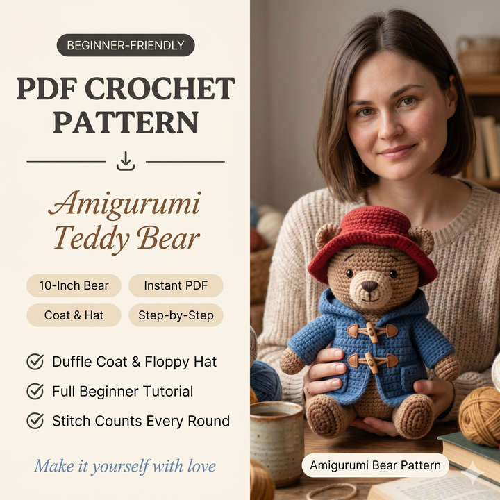 Amigurumi Bear Crochet Pattern | Beginner-Friendly PDF, Duffle Coat, Hat Toy