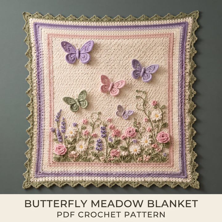 3D Butterfly Meadow Baby Blanket Crochet Pattern
