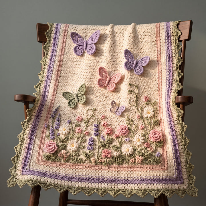 3D Butterfly Meadow Baby Blanket Crochet Pattern