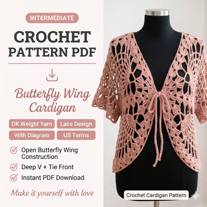Butterfly Wing Cardigan Crochet Pattern V2
