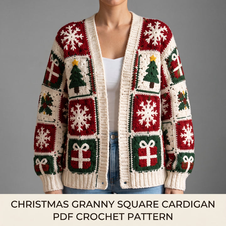 Christmas Granny Square Cardigan Crochet Pattern