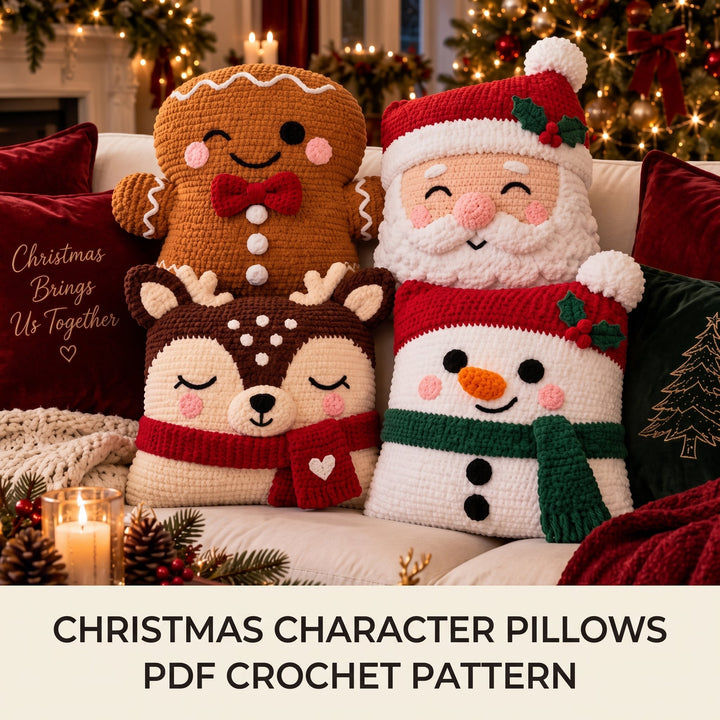 4 in 1 Christmas Character Pillow Crochet Pattern