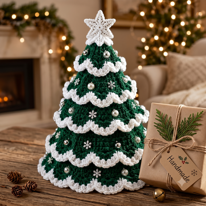 Christmas Tree Crochet Pattern PDF, Crochet Holiday Tree Decor, Snowy Christmas Tree, Festive Home Decor, Digital Download