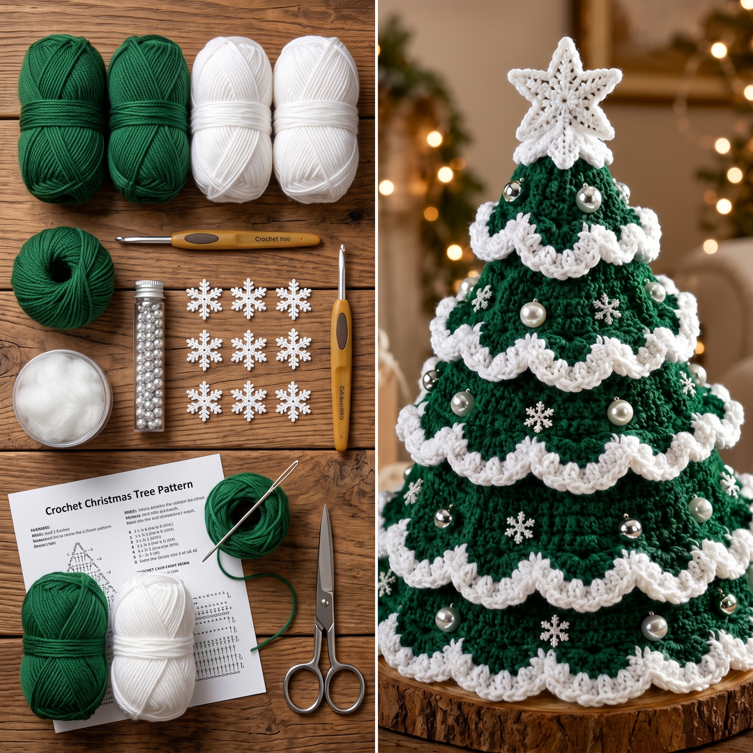 Christmas Tree Crochet Pattern PDF, Crochet Holiday Tree Decor, Snowy Christmas Tree, Festive Home Decor, Digital Download