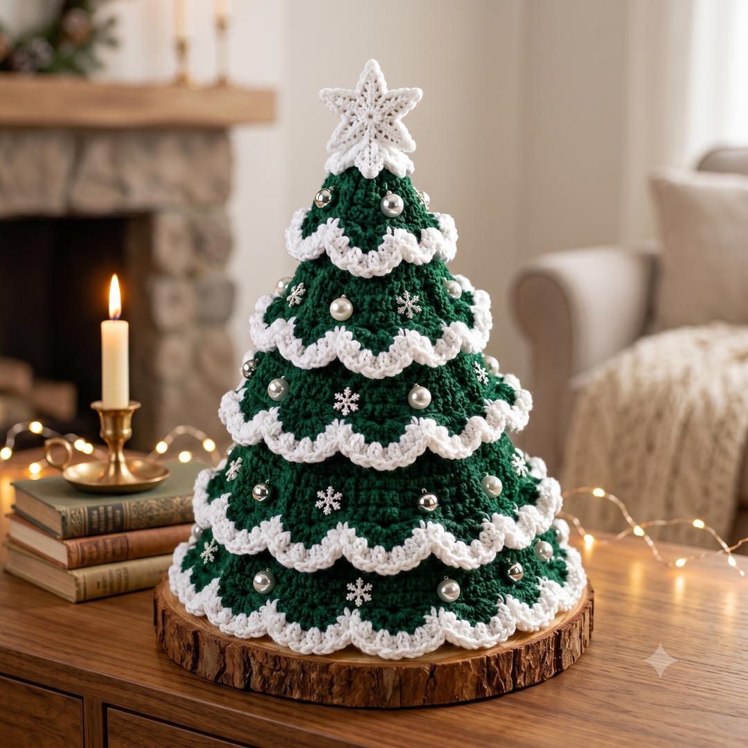 Christmas Tree Crochet Pattern PDF, Crochet Holiday Tree Decor, Snowy Christmas Tree, Festive Home Decor, Digital Download