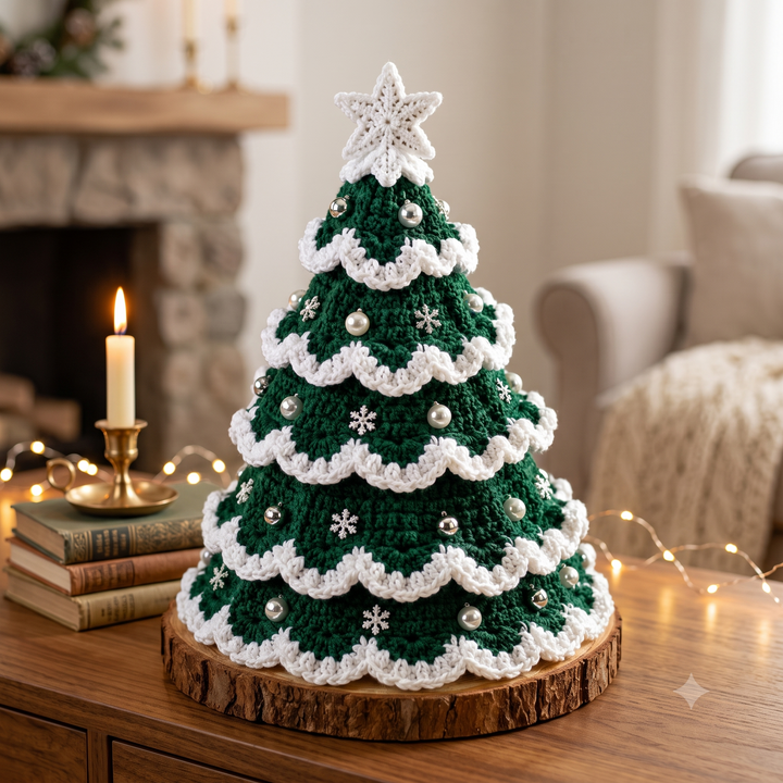 Christmas Tree Crochet Pattern PDF, Crochet Holiday Tree Decor, Snowy Christmas Tree, Festive Home Decor, Digital Download