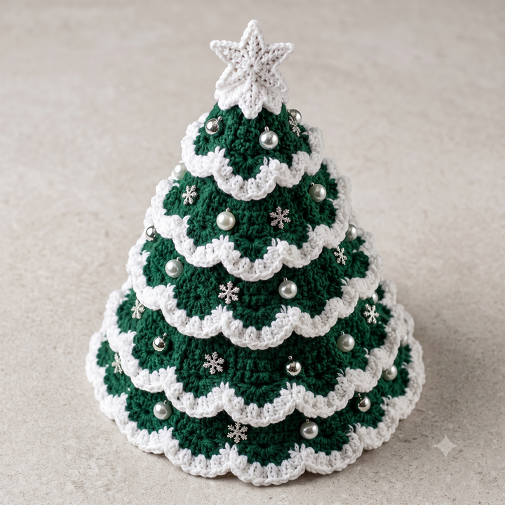 Christmas Tree Crochet Pattern PDF, Crochet Holiday Tree Decor, Snowy Christmas Tree, Festive Home Decor, Digital Download