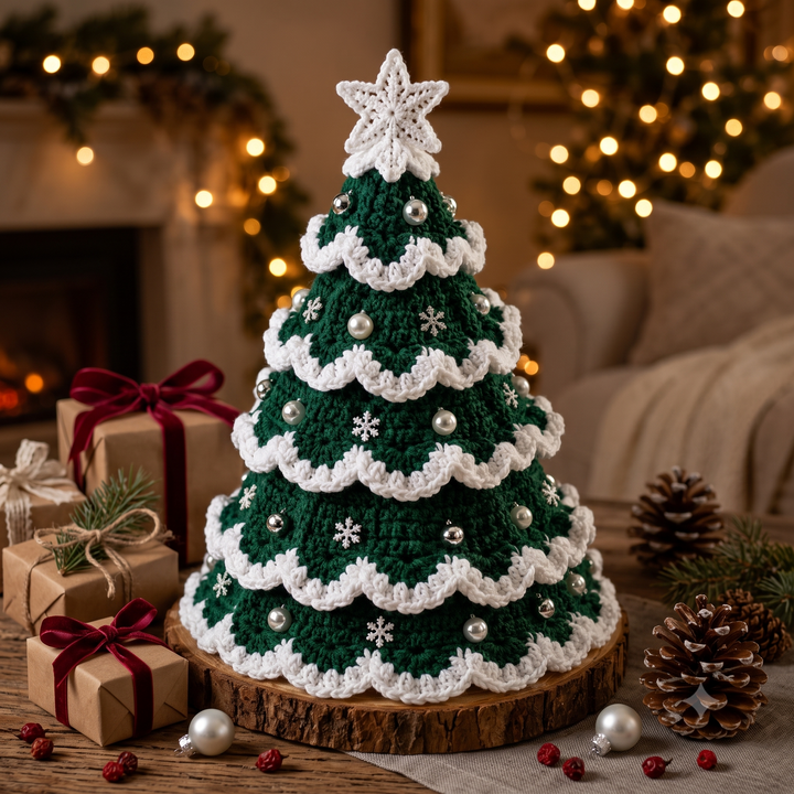 Christmas Tree Crochet Pattern PDF, Crochet Holiday Tree Decor, Snowy Christmas Tree, Festive Home Decor, Digital Download