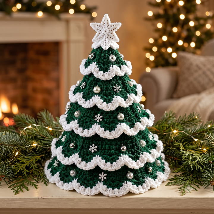 Christmas Tree Crochet Pattern PDF, Crochet Holiday Tree Decor, Snowy Christmas Tree, Festive Home Decor, Digital Download
