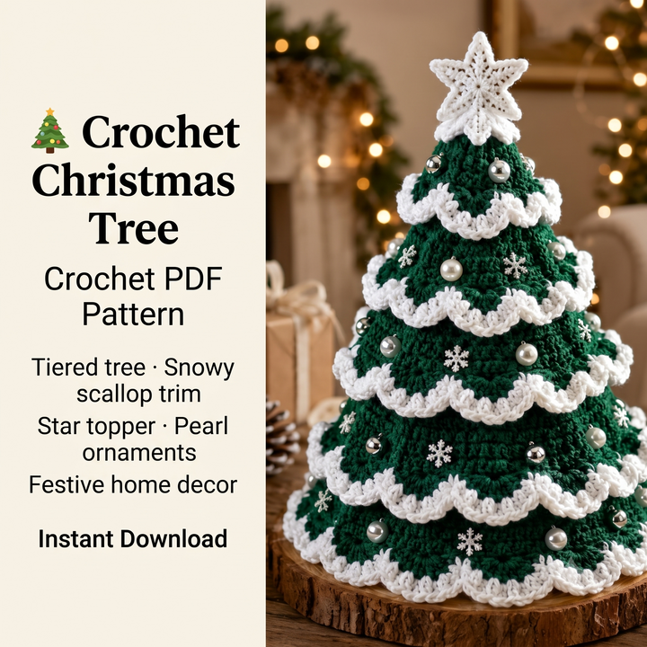 Christmas Tree Crochet Pattern PDF, Crochet Holiday Tree Decor, Snowy Christmas Tree, Festive Home Decor, Digital Download