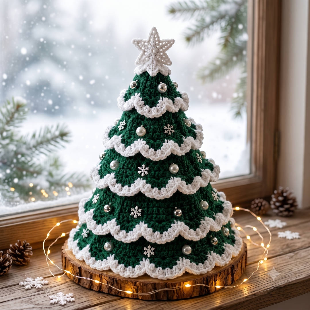 Christmas Tree Crochet Pattern PDF, Crochet Holiday Tree Decor, Snowy Christmas Tree, Festive Home Decor, Digital Download