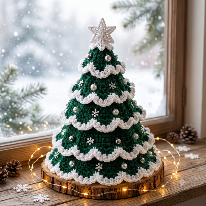 Christmas Tree Crochet Pattern PDF, Crochet Holiday Tree Decor, Snowy Christmas Tree, Festive Home Decor, Digital Download