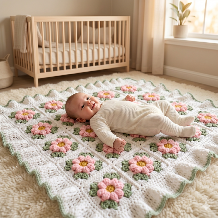 Coquette Flowers Baby Blanket Crochet Pattern