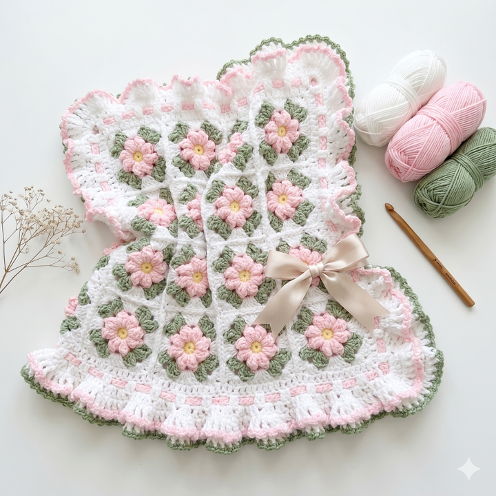 Coquette Flowers Baby Blanket Crochet Pattern