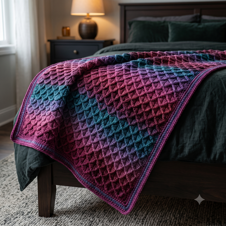 Dragon Scales Blanket Crochet Pattern PDF | Easy Textured Throw Pattern, Dragon Scale Afghan Blanket, Beginner, US Terms, Instant Download