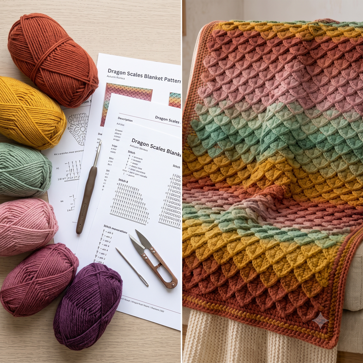 Dragon Scales Blanket Crochet Pattern PDF | Easy Textured Throw Pattern, Dragon Scale Afghan Blanket, Beginner, US Terms, Instant Download