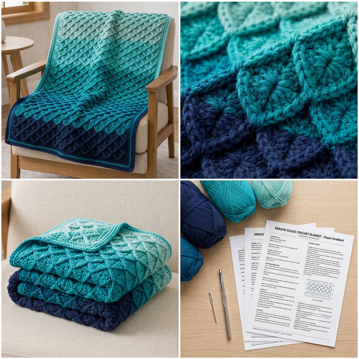 Dragon Scales Blanket Crochet Pattern PDF | Easy Textured Throw Pattern, Dragon Scale Afghan Blanket, Beginner, US Terms, Instant Download
