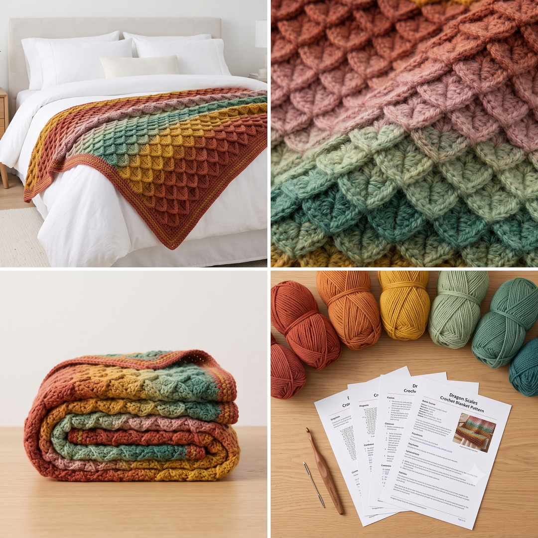 Dragon Scales Blanket Crochet Pattern PDF | Easy Textured Throw Pattern, Dragon Scale Afghan Blanket, Beginner, US Terms, Instant Download