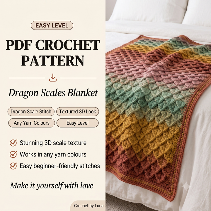 Dragon Scales Blanket Crochet Pattern PDF | Easy Textured Throw Pattern, Dragon Scale Afghan Blanket, Beginner, US Terms, Instant Download