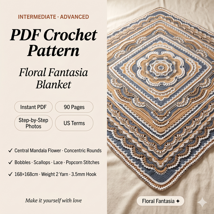 Floral Fantasia Blanket Crochet Pattern V2