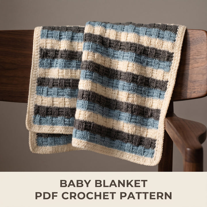 Striped Basketweave Baby Blanket Crochet Pattern