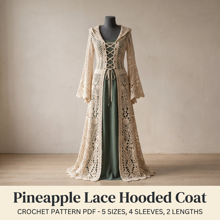 Fairy Queen Coat, Pineapple Lace Hooded Duster, 5 Sizes