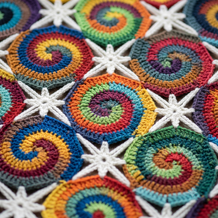 Spiral Swirl Blanket Crochet Pattern PDF, Colorful Motif Afghan, Multicolor Spiral Throw, Star Join Blanket, Scrap Yarn, Instant Download