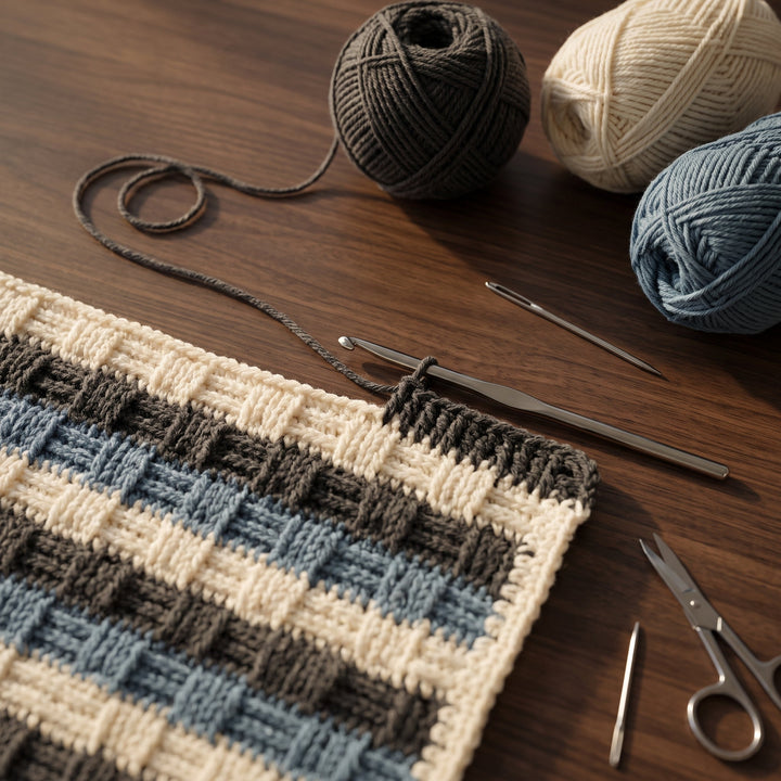 Striped Basketweave Baby Blanket Crochet Pattern