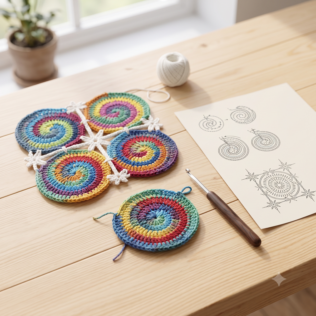 Spiral Swirl Blanket Crochet Pattern PDF, Colorful Motif Afghan, Multicolor Spiral Throw, Star Join Blanket, Scrap Yarn, Instant Download