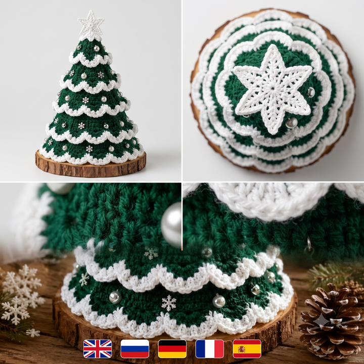 Christmas Tree Crochet Pattern PDF, Crochet Holiday Tree Decor, Snowy Christmas Tree, Festive Home Decor, Digital Download