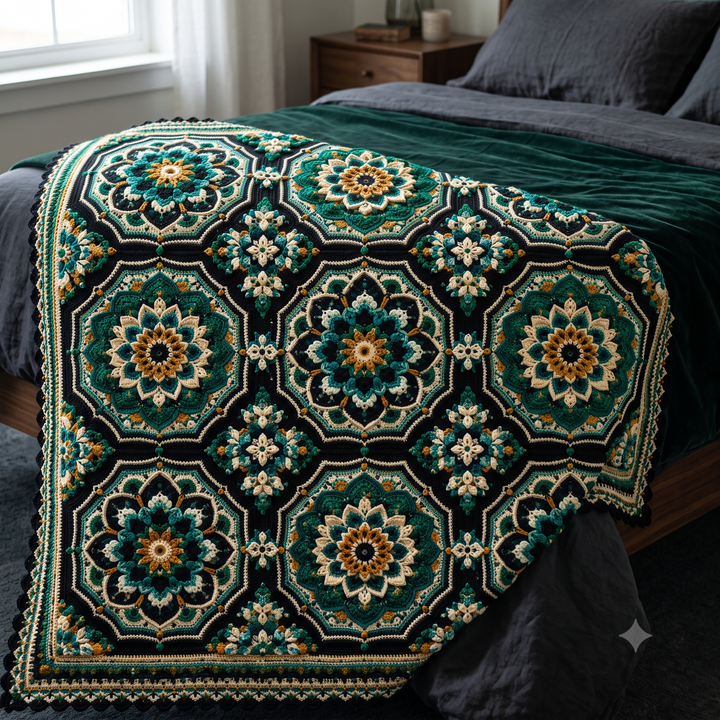 Midnight Mosaic Blanket — Crochet Pattern (PDF) | Persian-Inspired Mandala Throw