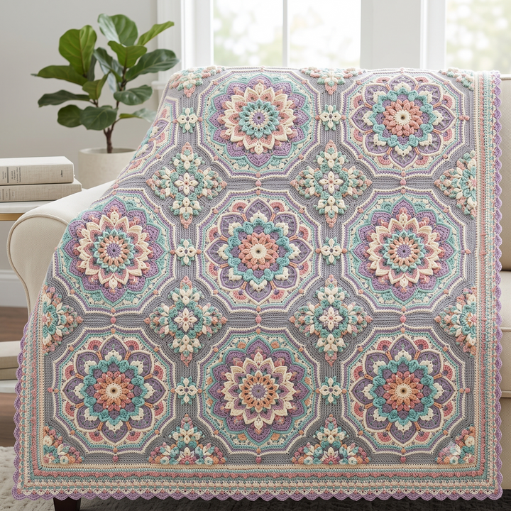 Midnight Mosaic Blanket — Crochet Pattern (PDF) | Persian-Inspired Mandala Throw