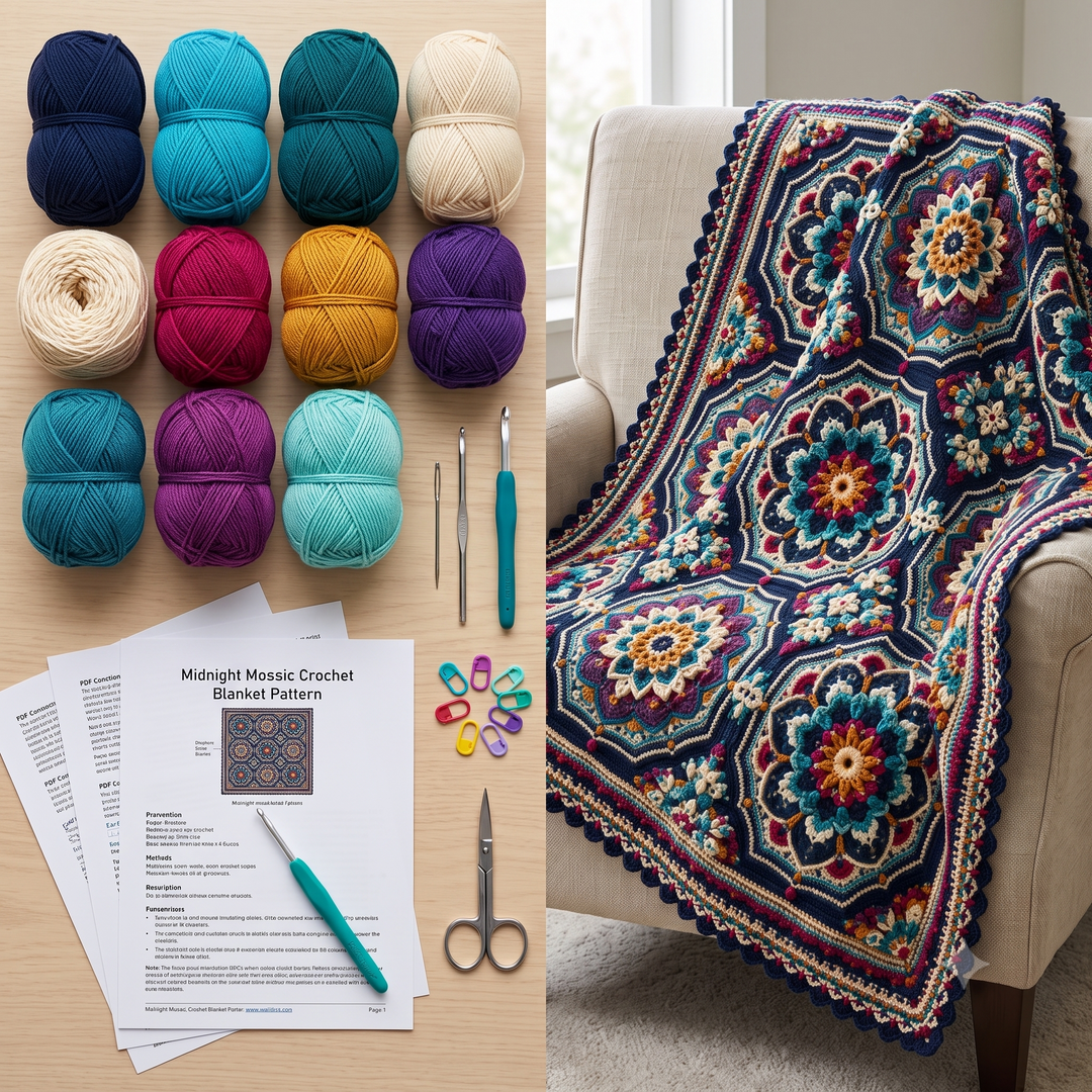 Midnight Mosaic Blanket — Crochet Pattern (PDF) | Persian-Inspired Mandala Throw