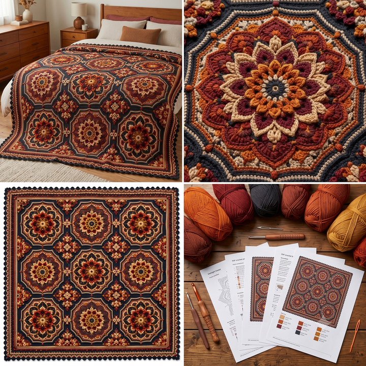 Midnight Mosaic Blanket — Crochet Pattern (PDF) | Persian-Inspired Mandala Throw