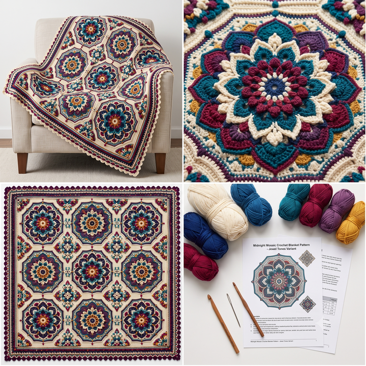 Midnight Mosaic Blanket — Crochet Pattern (PDF) | Persian-Inspired Mandala Throw