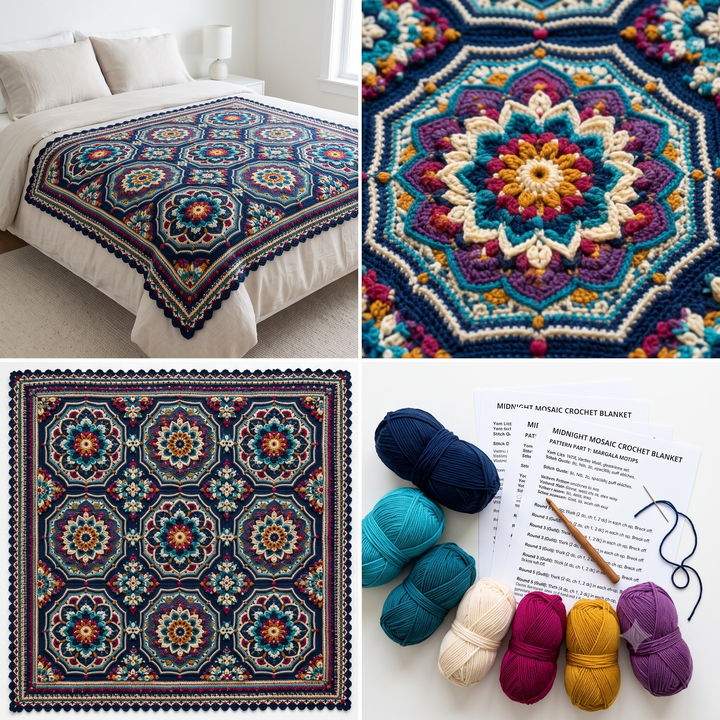 Midnight Mosaic Blanket — Crochet Pattern (PDF) | Persian-Inspired Mandala Throw