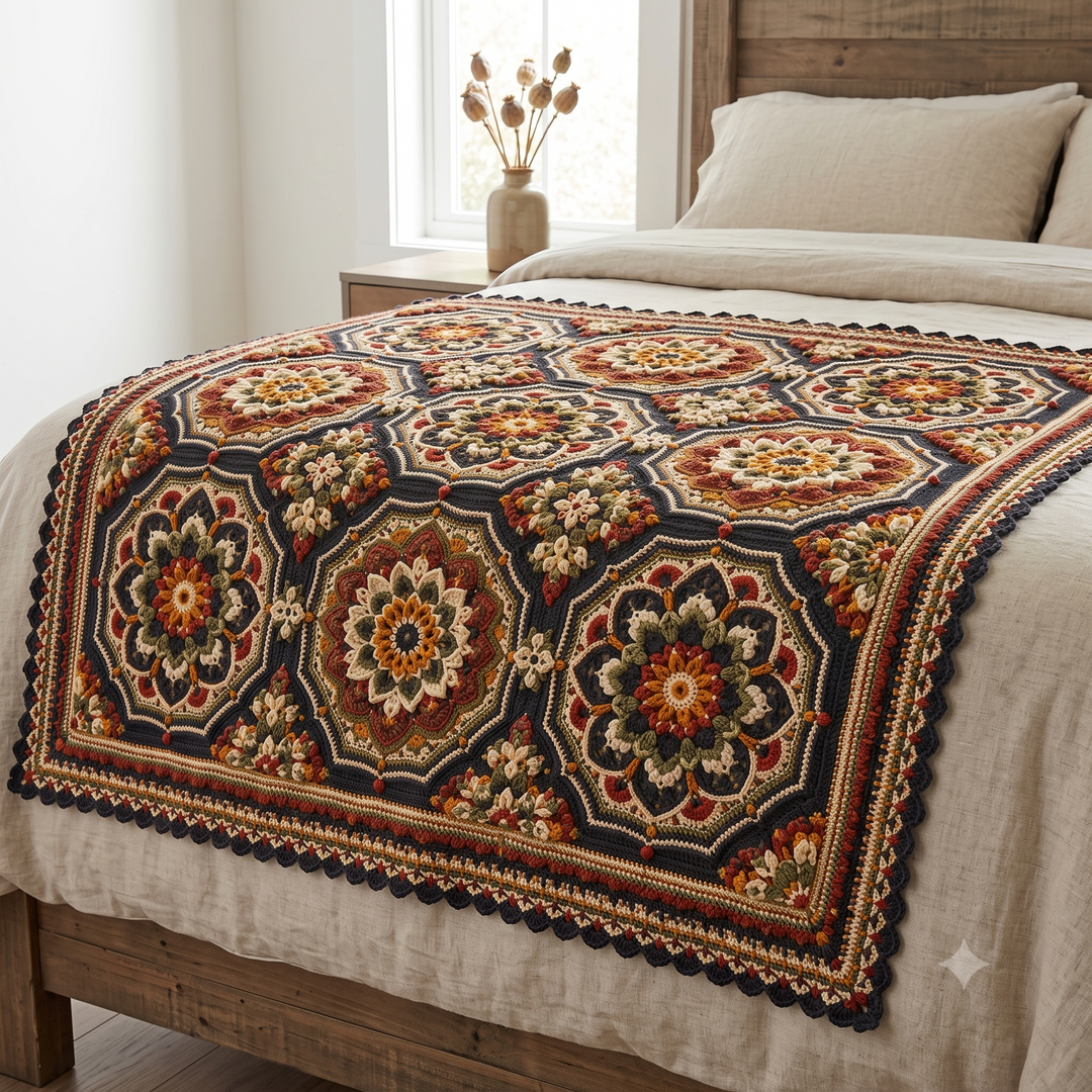 Midnight Mosaic Blanket — Crochet Pattern (PDF) | Persian-Inspired Mandala Throw