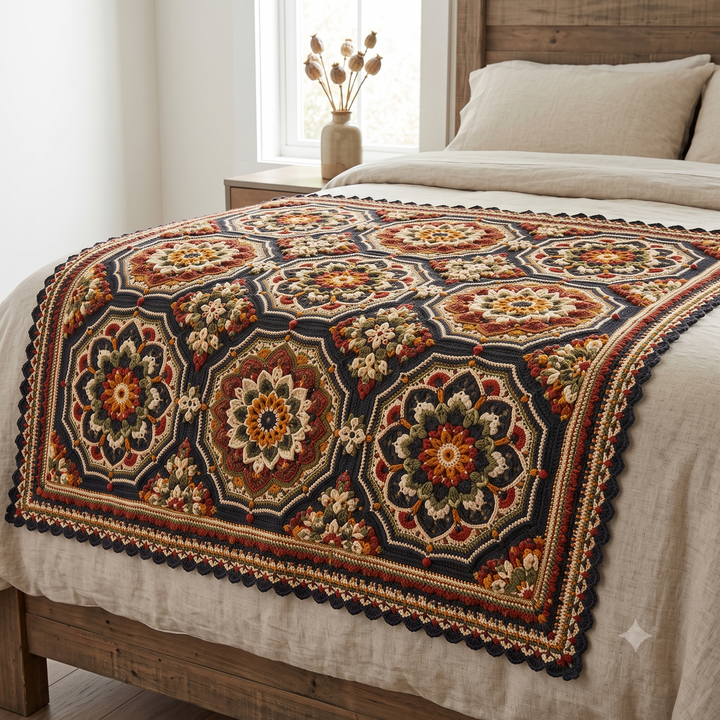 Midnight Mosaic Blanket — Crochet Pattern (PDF) | Persian-Inspired Mandala Throw