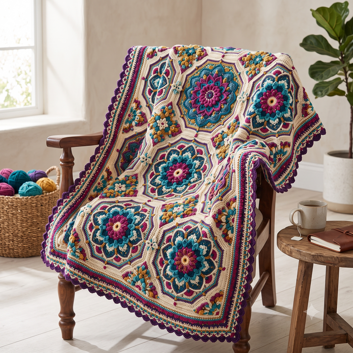 Midnight Mosaic Blanket — Crochet Pattern (PDF) | Persian-Inspired Mandala Throw