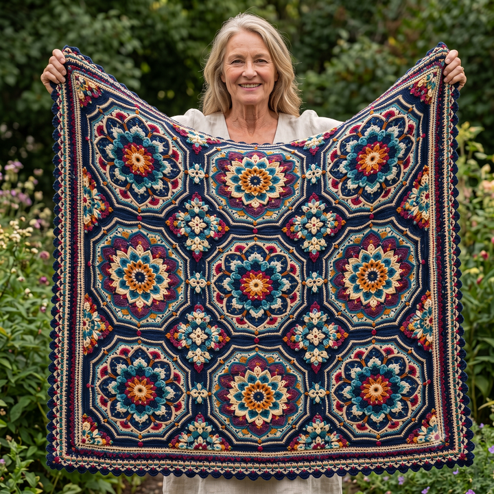 Midnight Mosaic Blanket — Crochet Pattern (PDF) | Persian-Inspired Mandala Throw