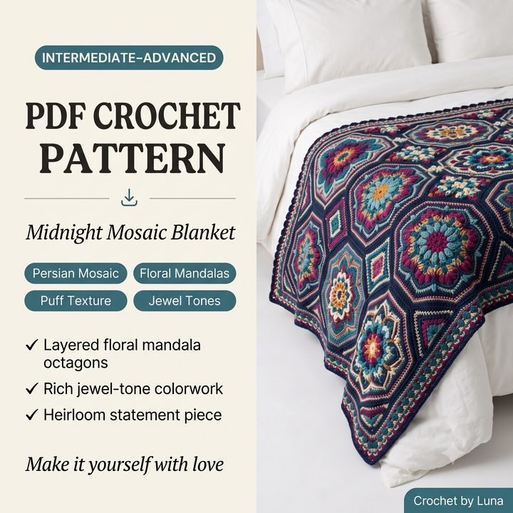 Midnight Mosaic Blanket — Crochet Pattern (PDF) | Persian-Inspired Mandala Throw