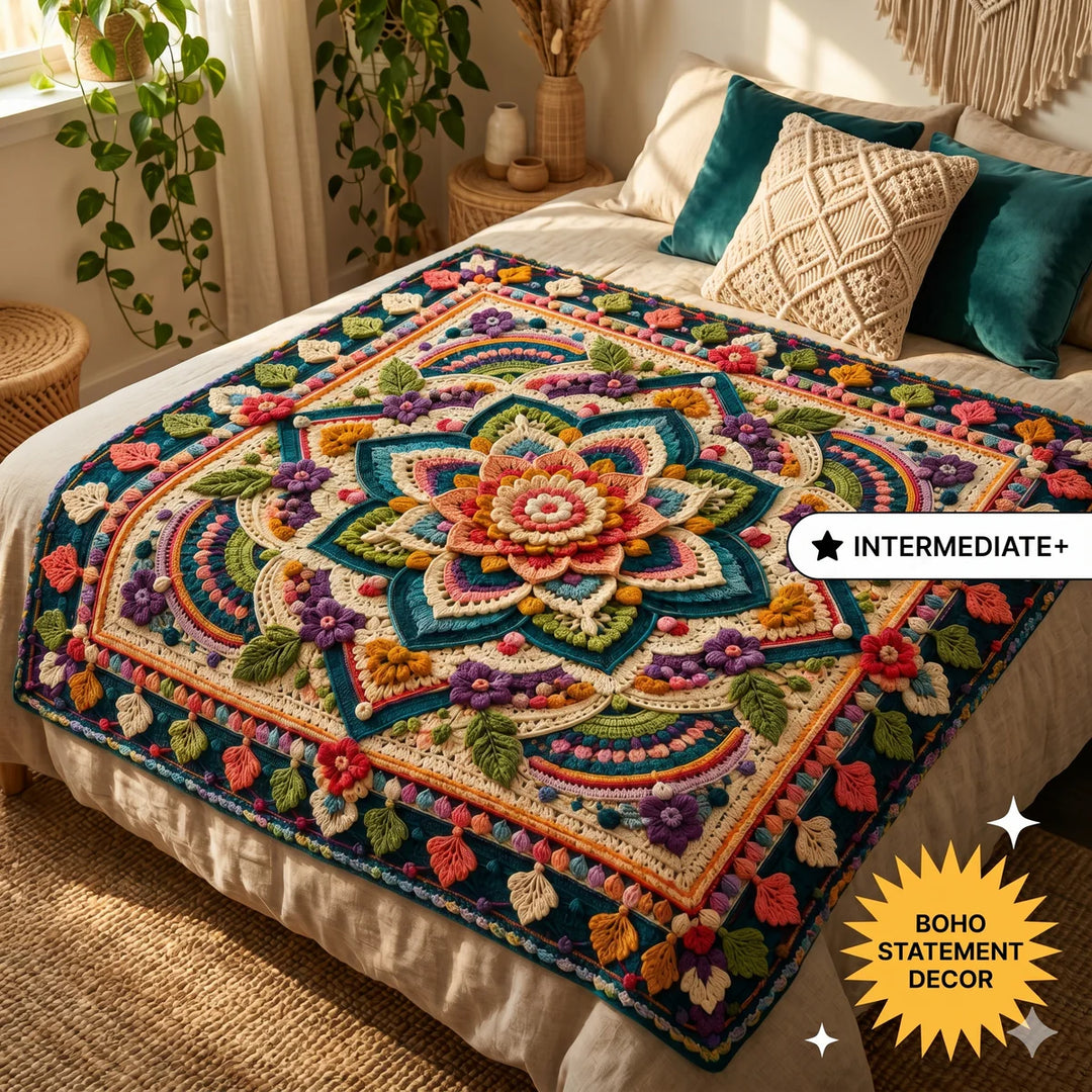 Mystic Mandala Crochet Blanket Pattern | Floral Boho Afghan Throw (PDF)
