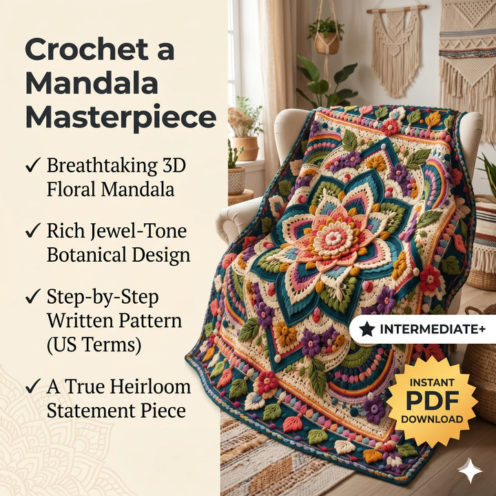 Mystic Mandala Crochet Blanket Pattern | Floral Boho Afghan Throw (PDF)