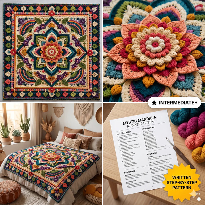 Mystic Mandala Crochet Blanket Pattern | Floral Boho Afghan Throw (PDF)